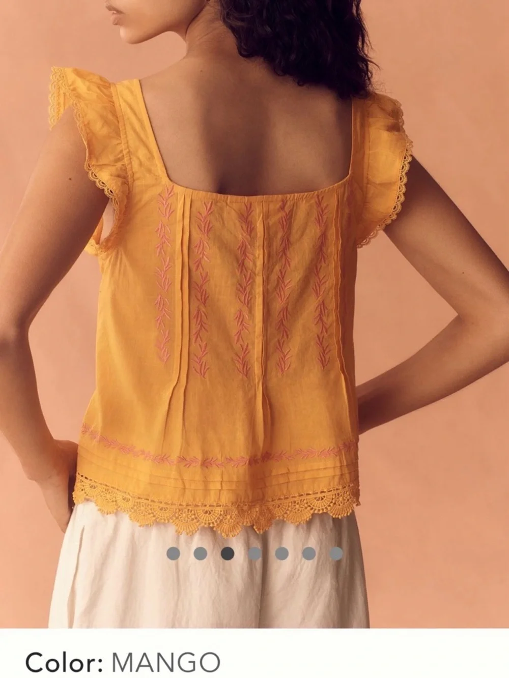 Women’s Yellow Embroidered Flutter Sleeve Top